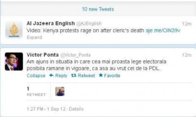 Ponta a scris pe Twitter: 